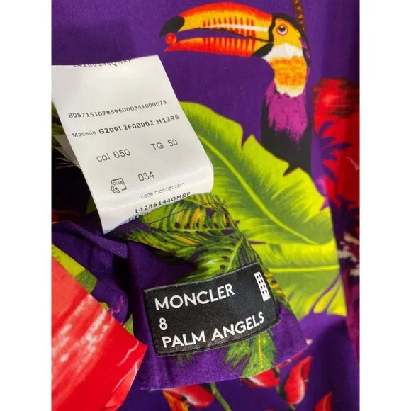 Moncler Genius Shirt Men's 8 Palm Angels Tropical Print Button Up - Picture 9 of 9